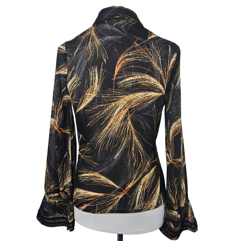 AIDEN Black Print Chiffon Twist Ruffle Shell Top Size Small S - Picture 2 of 8